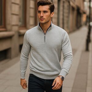 Sorano Quarter Zip Sweater Men L Gray Knit Pullover Minimalist Preppy Streetwear
